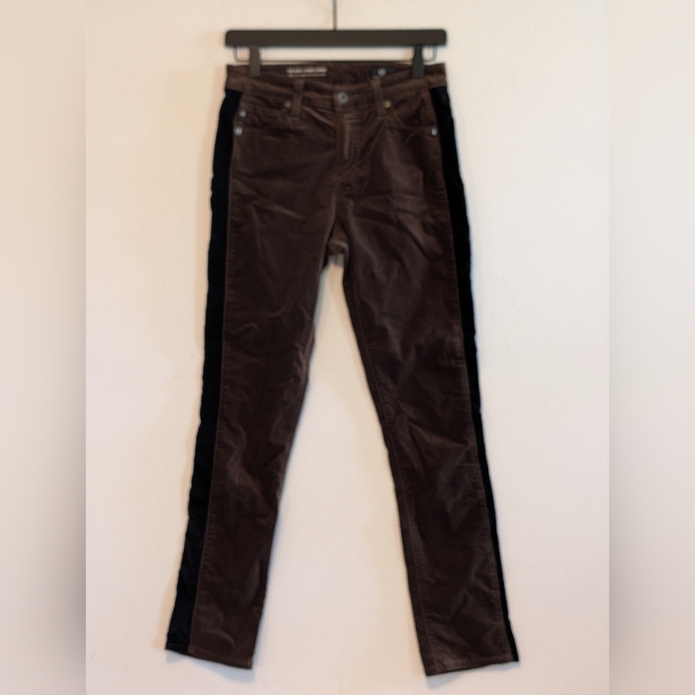 AG Adriano Goldschmied Mari Tuxedo Stripe High Rise Velvet Pants 28R Dressy Chic